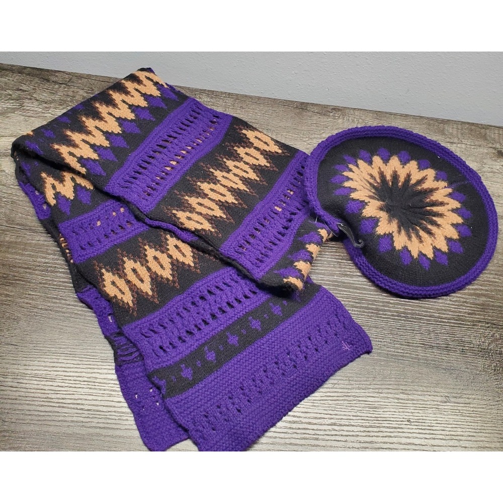 Vtg Lauren Ralph Lauren 100% Lambswool Knit Hat & Scarf Set Purple RARE NWOT - Picture 4 of 9